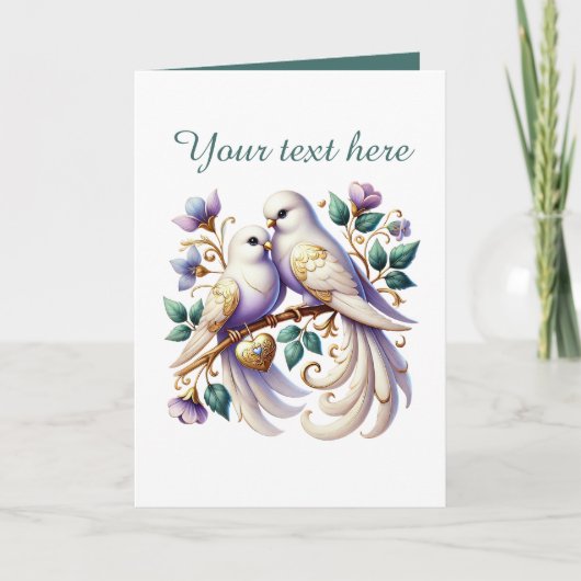 Cute love birds Wedding add text カード (正面)