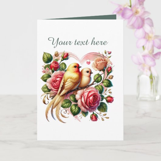 Cute love birds Wedding add text  カード (蘭)