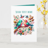 Cute love birds Wedding add text  カード (黄色い花)
