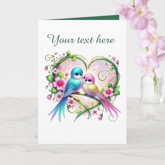 Cute love birds Wedding add text カード (蘭)