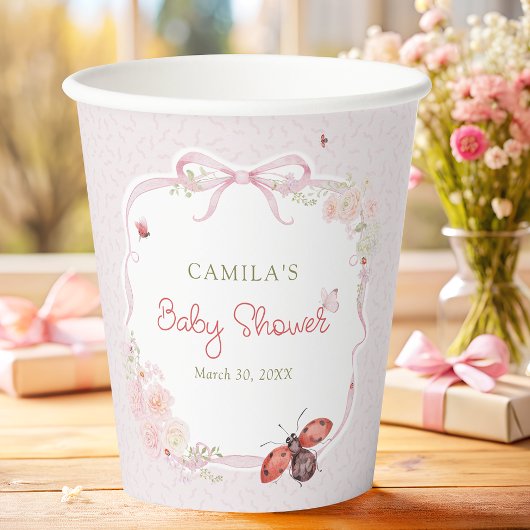 Cute Love Bug Bloom Girl Baby Shower Paper Cups 紙コップ