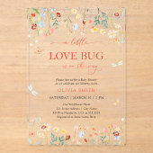 Cute Love Bug Wildflower Baby Shower アクリル招待状 (正面)