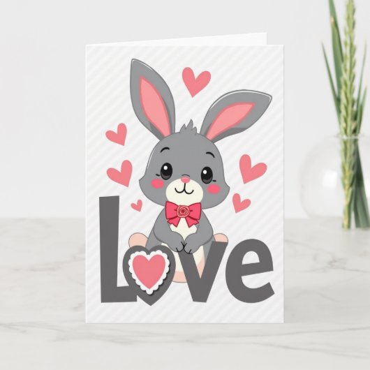 Cute Love Bunny Hearts Card カード (正面)