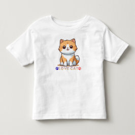 Cute Love Cat Cartoon – Kawaii Kitty with Paw Prin トドラーTシャツ