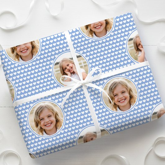 Cute Love Heart 2 Photo Pretty Cornflower Blue ラッピングペーパー