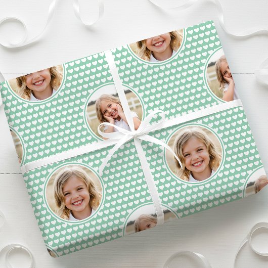 Cute Love Heart 2 Photo Pretty Mint Pattern ラッピングペーパー