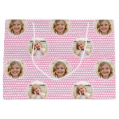 Cute Love Heart 2 Photo Pretty Pink Pattern ラージペーパーバッグ (正面)