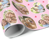 Cute Love Heart 4 Photo Elegant Pink Pattern ラッピングペーパー (ロールコーナー)