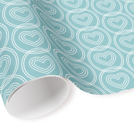Cute Love Heart Circles Teal Blue Modern Pattern ラッピングペーパー