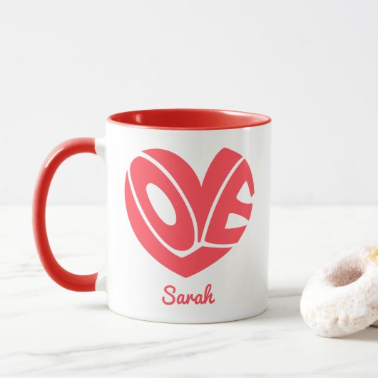 Cute Love Heart Coffee Mug マグカップ (ドーナツ)