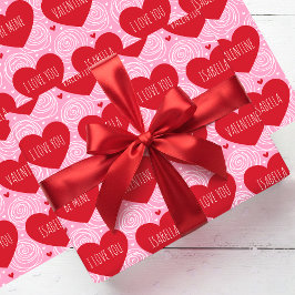 Cute Love Heart Custom Text Modern Valentine's Day ラッピングペーパー