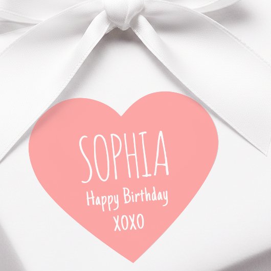 Cute Love Heart Custom Text Name Apricot Pink ハートシール