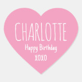 Cute Love Heart Custom Text Name Pink Birthday ハートシール (正面)