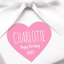 Cute Love Heart Custom Text Name Pink Birthday ハートシール