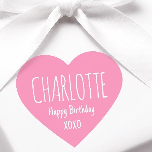 Cute Love Heart Custom Text Name Pink Birthday ハートシール