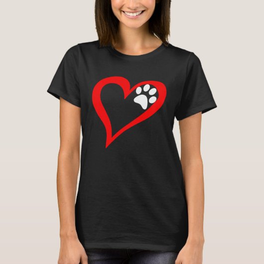 Cute Love Heart Dog Cat Paw Print Tシャツ (正面)