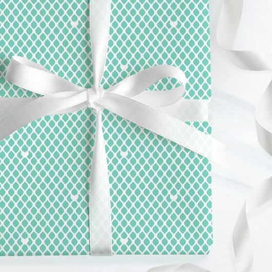 Cute Love Heart Lattice Mesh Pretty Mint Birthday ラッピングペーパー