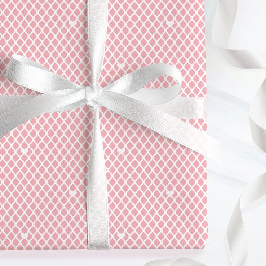 Cute Love Heart Lattice Mesh Pretty Pink Birthday ラッピングペーパー