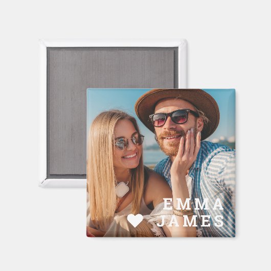 Cute Love Heart Photo Couples Personalized Names マグネット (正面/裏面)