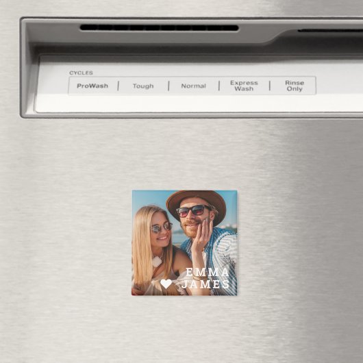 Cute Love Heart Photo Couples Personalized Names マグネット (インサイチュ (食洗機))