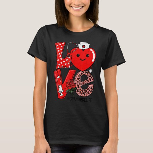 Cute Love Heart Stethoscope CNA Nurse Life Valenti Tシャツ (正面)