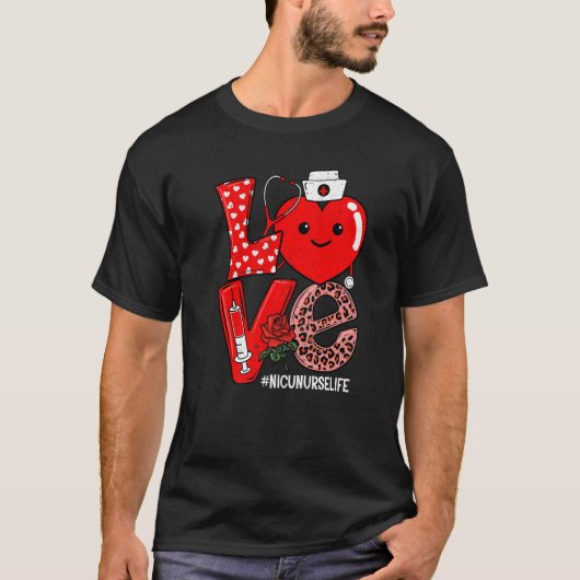 Cute Love Heart Stethoscope NICU Nurse Life Valent Tシャツ (正面)