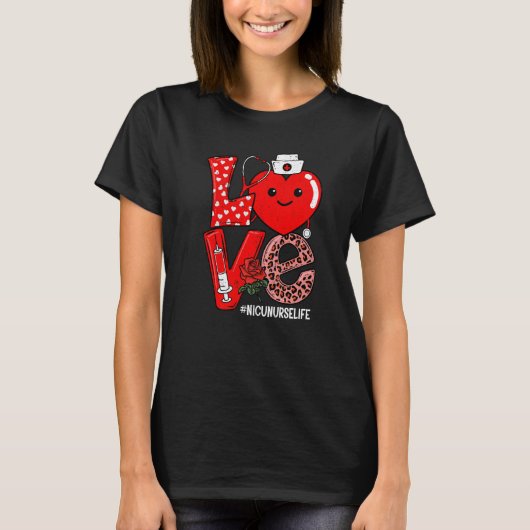 Cute Love Heart Stethoscope NICU Nurse Life Valent Tシャツ (正面)