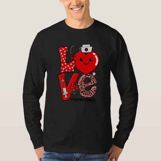 Cute Love Heart Stethoscope Pharmacy Tech Life Val Tシャツ (正面)