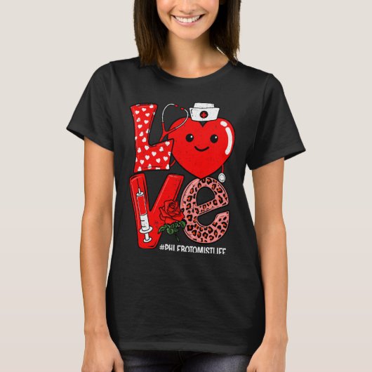 Cute Love Heart Stethoscope Phlebotomist Life Vale Tシャツ (正面)