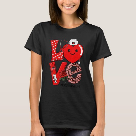 Cute Love Heart Stethoscope PICU Nurse Life Valent Tシャツ (正面)