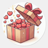 ​Cute Love Hearts Gift Box Sticker ラウンドシール (正面)