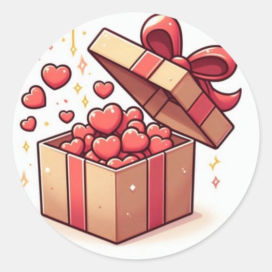 ​Cute Love Hearts Gift Box Sticker ラウンドシール (正面)