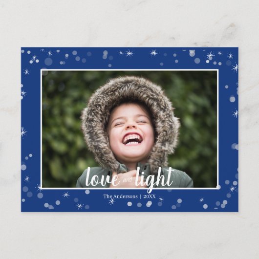 Cute Love & Light Stars Hanukkah シーズンポストカード (正面)