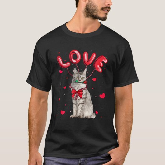 Cute Love Maine Coon Cat Valentine Pet Cat Lover Tシャツ (正面)