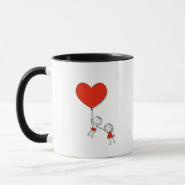 Cute Love Mug – Cartoon Couple with Red Heart マグカップ