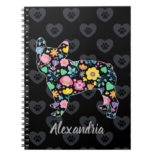 Cute Love My French Bulldog Floral Design ノートブック (正面)