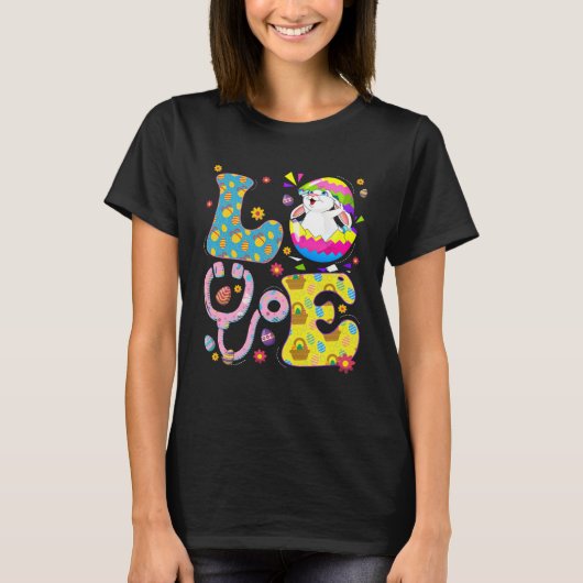 Cute Love Nurse Life Stethoscope Scrub Eggs Easter Tシャツ (正面)