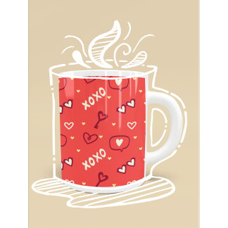 Cute Love Pattern with Hearts, XOXO, and Keys コーヒーマグカップ