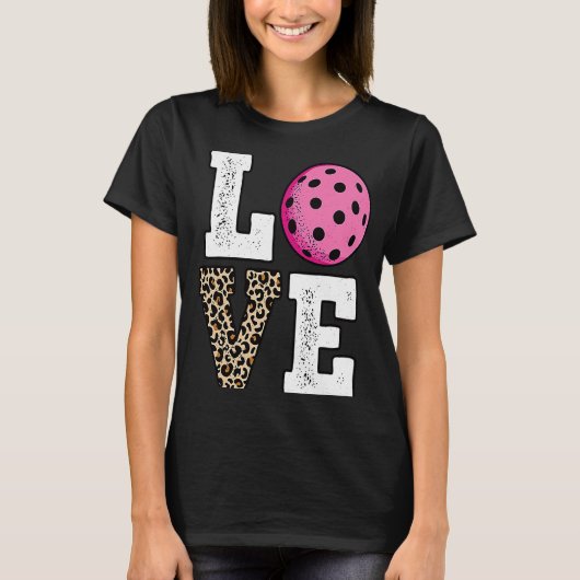 Cute Love Pickleball Player Leopard Print Pickle B Tシャツ (正面)