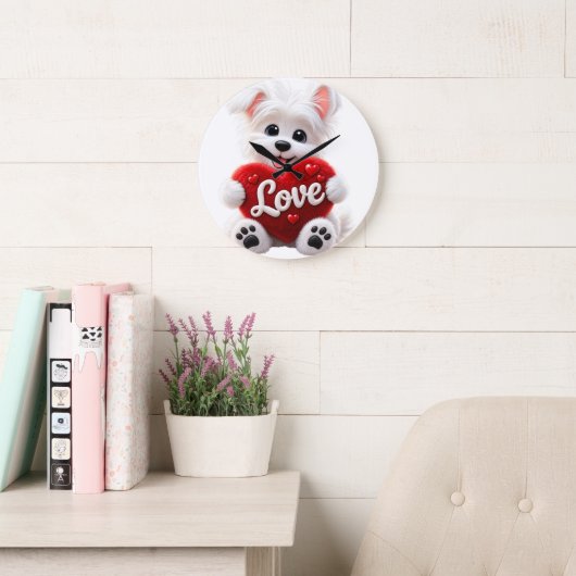 Cute Love Puppy Baby Desig ラージ壁時計 (読書スペース)