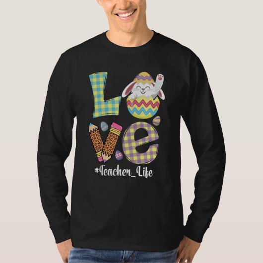 Cute Love Teacher Life Easter Bunny Egg Hunting Ba Tシャツ (正面)