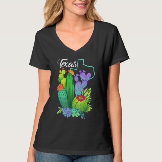 Cute Love Texas Blooming Cactus Flowers Tシャツ (正面)