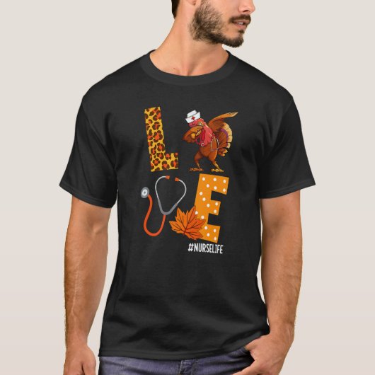 Cute Love Turkey Nurse Dabbing Stethoscope Thanksg Tシャツ (正面)