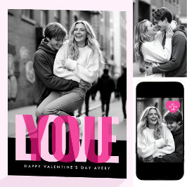 Cute Love You 3 Photos Valentine's Day Black Pink カード