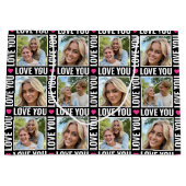 Cute Love You 4 Photo Collage Black Pink Heart ラージペーパーバッグ (正面)