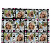 Cute Love You 4 Photo Collage Black Pink Heart ラージペーパーバッグ (裏面)