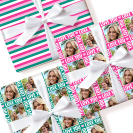 Cute Love You 4 Photo Collage Pink Heart 3 Set ラッピングペーパーシート