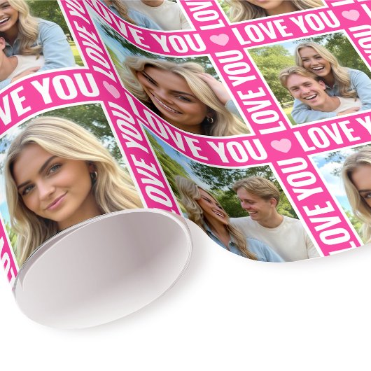 Cute Love You 4 Photo Collage Pink Heart Modern ラッピングペーパー