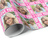 Cute Love You 4 Photo Collage Pink Heart Modern ラッピングペーパー (ロールコーナー)