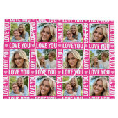 Cute Love You 4 Photo Collage Pink Heart Modern ラージペーパーバッグ (裏面)